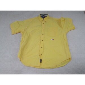 Tommy‎ Hilfiger Shirt Mens Medium Yellow Flag Line Button Down Short Sleeve